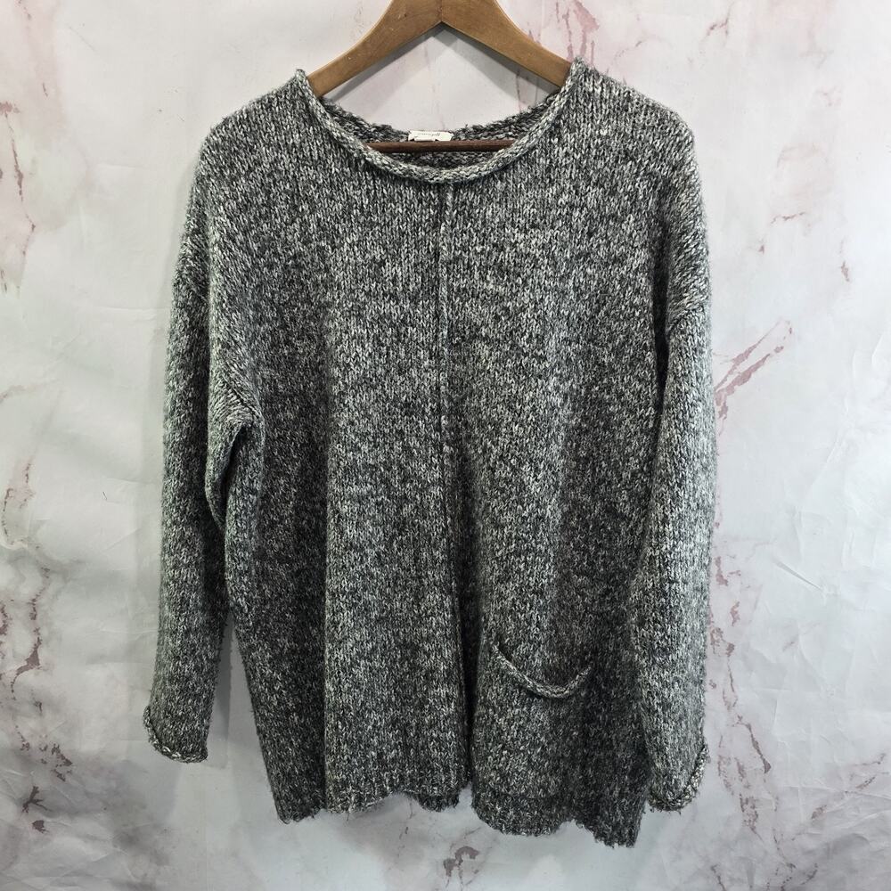 J Jill Sweater Womens Medium Gray Rolled Neck Marled Boxy Pure Cotton Tunic